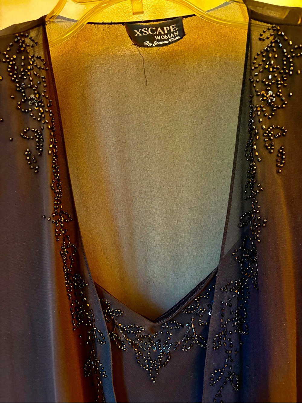Xscape Woman Black Beaded Long Sleeve Evening Dress